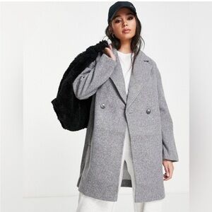 Topshop Riley Long Coat in Grey Marl